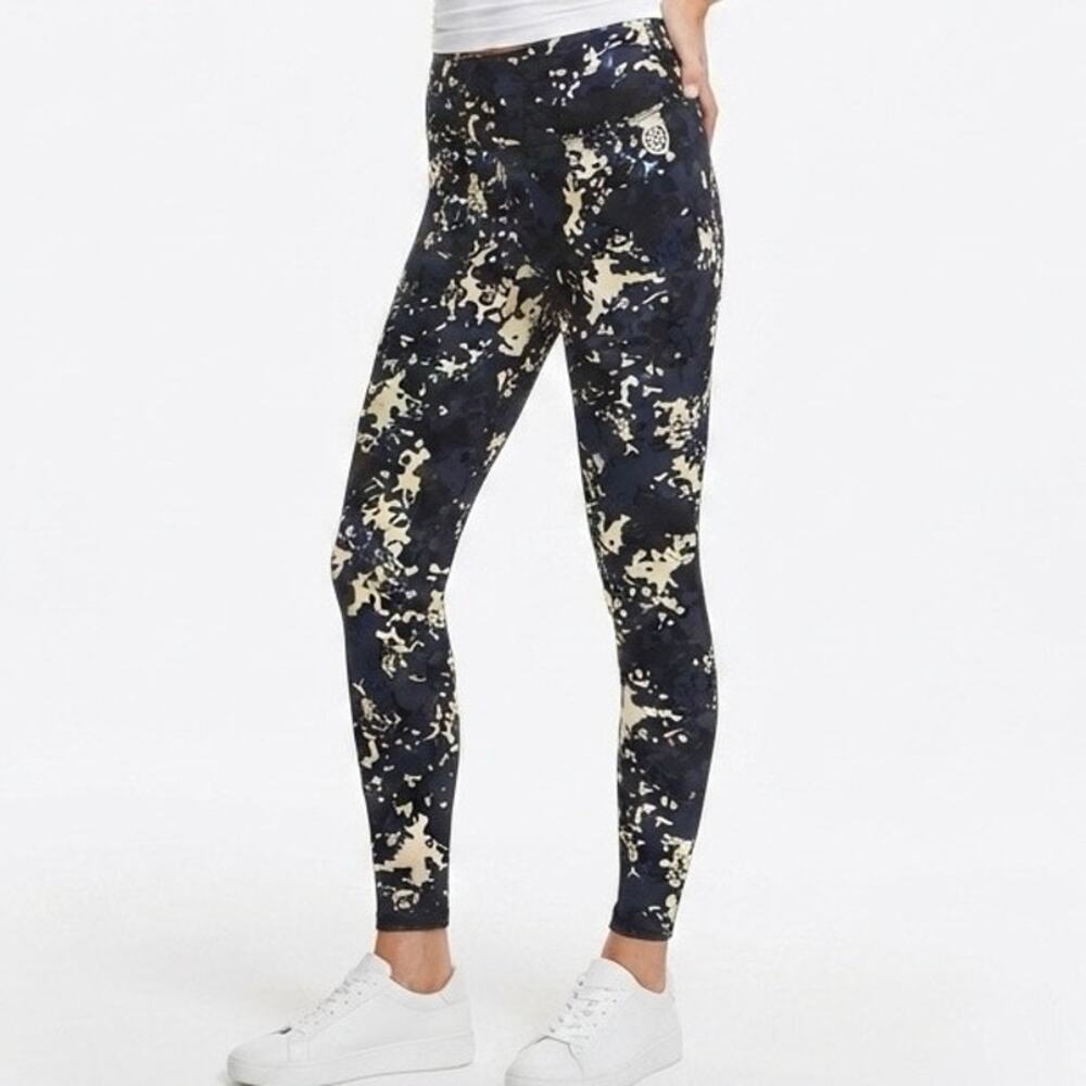 Tory Burch TorySport Black Navy Camo High Rise Compression Leggings Size XL